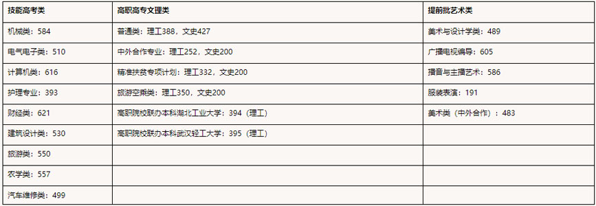 武漢職業技術學院2019年湖北省各批次錄取分數線.jpg